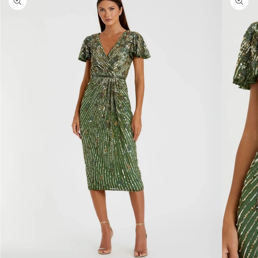 Mac Duggal Green Sequin Midi Dress